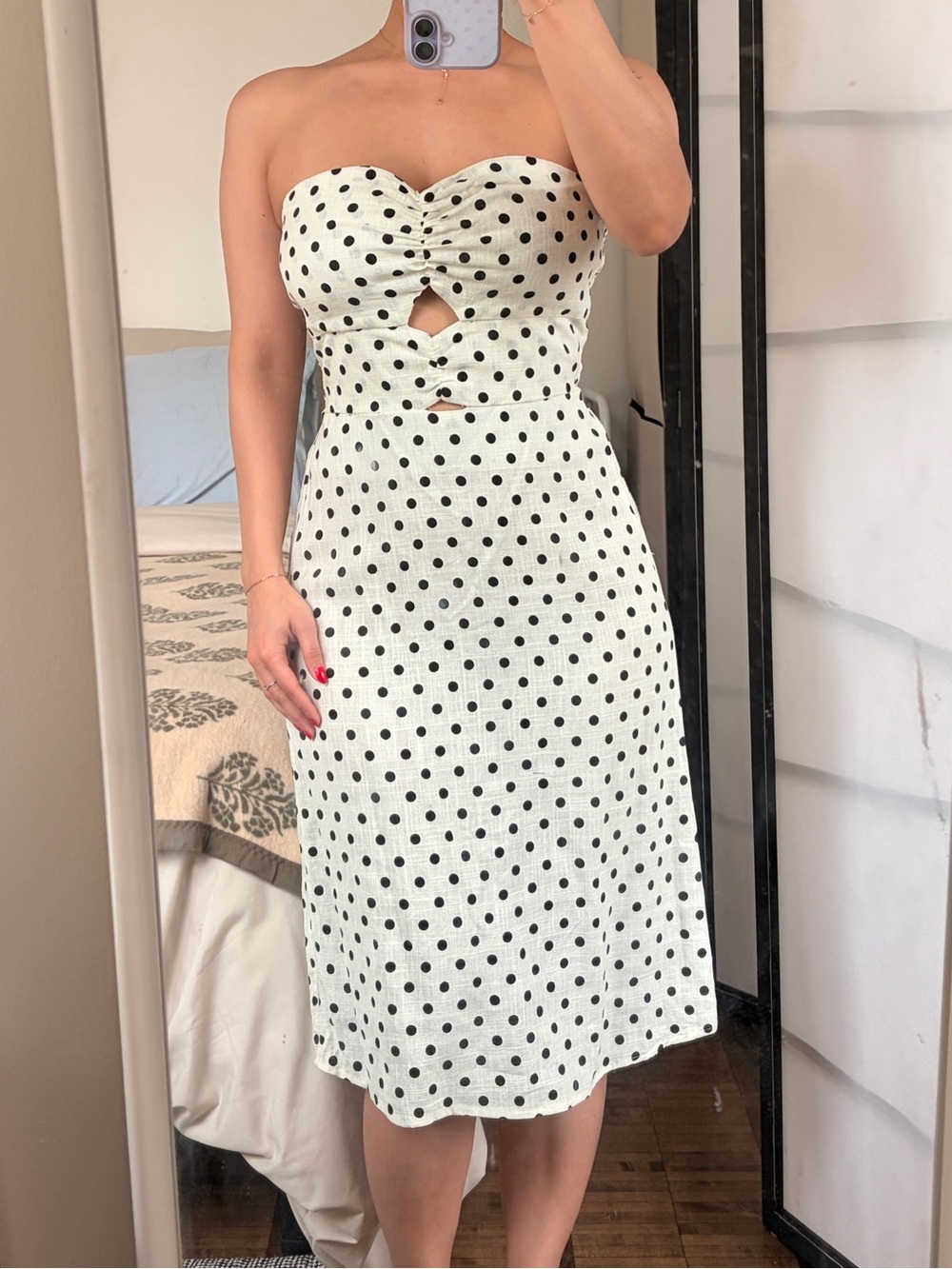 Beautiful Linen polka dot midi dress, size S